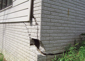 A severely damaged foundation wall in Marrero